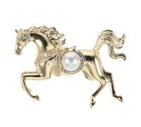 KOMBIUDA Broche Cheval D'or Bijou Du Nouvel An Chinois 2026 - Mini Broche en Strass Et Fausses Perles - Feng Shui, Symbole de Chance Et D'animal Du Zodiaque Chinois