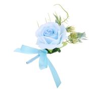 KOMBIUDA Broche de Mariage Bleu Clair en Tissu Fleurs Artificielles Réalistes, Ornement et Boutonnière pour Marié et Demoiselle D’honneur, Accessoires de Bouquet Élégants pour Cérémonie