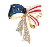 KOMBIUDA Broche Drapeau Américain Nœud en Métal et Cristal Épingle à Revers pour Femme et Homme Accessoire Bijouterie Badge pour Robe Fête 4 Juillet Célébration