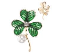 KOMBIUDA Broche Femme Trèfle à Trois avec et Émail Vert Broche Vêtement Originale Alliage Accessoire Chic pour Vêtements Sacs et Foulards Bijou Poitrine Élégante