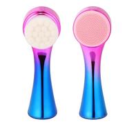 KOMBIUDA Brosse Faciale Conçue pour Silicone Double-face Manuelle, à Manche Long Métallique Nettoyage des Pores et Usage Domestique Déplacement