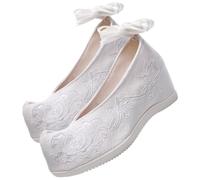KOMBIUDA Chaussures de Mariée Brodées en Coton Jacquard Talon Plat Antidérapant Taille 37 Style Hanfu Chinois Chaussures de Danse Blanches pour Cérémonie et Mariage