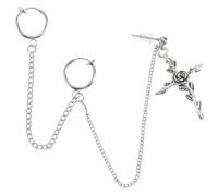 KOMBIUDA Clip D'oreille Unisexe en Alliage Argenté, Boucle D'oreille Créative de Croix, Décoration Monobloc sans Trou, Bijou pour Femme et Homme, Accessoire Mode pour Oreilles sans Perçage