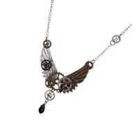 KOMBIUDA Collier Ailes D'ange Vintage Steampunk pour Femmes en Alliage Argenté Mécanismes de Engrenages, pour Défilés de Mode et Soirées