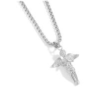 KOMBIUDA Collier Ange Acier Pendentif Prière Rétro Unisexe Vintage pour Femme et Homme Accessoire Mode pour Fêtes et Occasions Spéciales