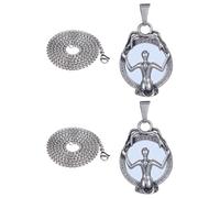 KOMBIUDA Collier Pendentif Femme Miroir Rétro Hip-Hop 2 Pièces Acier Inoxydable Décoration Suspendue Chaîne 80 CM Bijou Mode Fête Anniversaire
