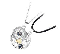 KOMBIUDA Collier Pendentif Lune Argenté Projection je T'Aime 100 Langues Collier Couple Épissures Soleil et Lune Accessoire Clavicule Romantique pour Femmes et Hommes