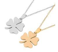 KOMBIUDA Collier Pendentif Quatre Feuilles en Acier Titane Lot de 2 Collier Ajustable pour Femmes Bijou Amulette Présent Anniversaire et Occasions Spéciales
