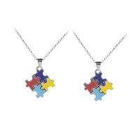 KOMBIUDA Collier Puzzle Autisme 2 Pièces en Alliage Solide Pendentifs Colorés Multicolores Bijoux Créatifs pour Sensibilisation et Soutien Présent Significatif pour Toutes Occasions