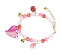 KOMBIUDA Collier Réglable pour Animaux de Compagnie en Perles Irisées Taille S 20Cm 7Cm Couleur Rose Pêche Cœur Collier Décoratif pour Chat Chien et Chiot Accessoires Élégants pour
