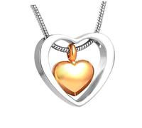 KOMBIUDA Collier Urne Double Cœur Ouvert Acier Inoxydable Pendentif Souvenir pour Cendres Animaux et Humains avec Chaîne Serpent