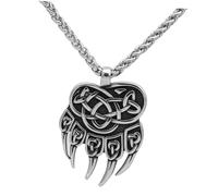 KOMBIUDA Collier Viking Scandinave Homme Acier Inoxydable Pendentif Griffe d'Ours Double Face Présent Original Accessoire pour Tenue Punk