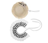 KOMBIUDA Ensemble Costume d'oie pour Porche 2 Pièces - Chapeau Paille Double Couche avec Nœud Élégant Bandana en Dentelle Noir - Tenue Été Légère pour Chien ou Chat, Ajustable, Décoration