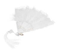 KOMBIUDA Eventail Pliant Vintage Dentelle Blanche avec Plumes Éventail à Main pour Cosplay Danse et Festivals Accessoire Léger et Décoratif pour Filles