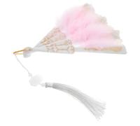 KOMBIUDA Éventail Plume Brodé Vintage Plumes et Métal Éventail Pliant Léger pour Femme Accessoire Costume Fête Dansante et Cosplay Design Élégant et Portable