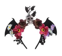 KOMBIUDA Halloween Headband Skull Floral Bat Wings Hairband For Masquerade Cosplay Party Accessory Comfortable Fit Mexican Flower Crown Day Of The Dead Costume