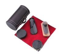 KOMBIUDA Kit D'entretien des Chaussures en Noir pour Hommes | Cirage, Brosse à Manche Bois, Éponge Lustrante, Chiffon, Chausse-pied, Seau de Rangement
