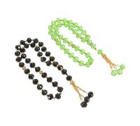 KOMBIUDA Lot de 2 Chapelets de Prière Islamiques Tasbih 33 Perles en Cristal Verre Lisse Couleurs Noir et Vert Chapelets pour Musulmans Perles Islamiques Uniques Culte Voyages