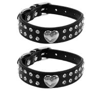 KOMBIUDA Lot de 2 Colliers pour Chien Ornés de Strass Collier Scintillant en Forme de Cœur avec Rivets en Métal pour Chiot - Pailleté Et Ajustable pour, Chat Ou Chaton