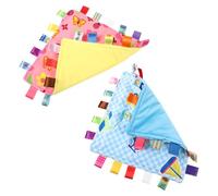 KOMBIUDA Lot de 2 Doudous Apaisants pour Bébé avec Étiquettes, Couverture de Sécurité en Peluche, Motifs Petit Fleur et Avion, Taille Adaptée, Présent Naissance et Éveil Sensoriel