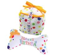 KOMBIUDA Lot de 2 Jouets à Mâcher pour Chien, Peluche Sûre Couinement, 1 Os Brodé et 1 Peluche en Coffret, Interactif pour Petits Chiens, Anniversaire et Détente des Dents