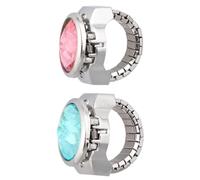 KOMBIUDA Lot de 2 Montres-Bagues à Clapet à Motif Fleur pour Doigt 48-6 CM Montres-Bracelets en Bleu Lac et Rose Cadran Quartz Précis Accessoire Mode pour Fêtes et Usage Quotidien