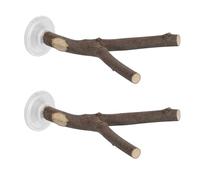 KOMBIUDA Lot de 2 Perchoirs Portables pour Oiseaux avec Ventouse Ultra-adhésive, Support en Bois Naturel 15 Cm, Perchoir Mural pour Perroquets, Conures et Perruches, pour Bain,