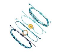 KOMBIUDA Lot de 4 Bracelets Bohème Tournesol Ajustables en Corde Tressée Fait Main pour Poignet Décoration Estivale Présent Amitié Accessoires de Mode