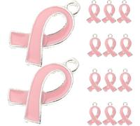 KOMBIUDA Lot de 50 Pendentifs Ruban Rose Prévention Cancer du Sein en Alliage Breloques Créatives DIY Accessoires Bijoux pour Bracelets et Porte-Clés Décoration Sensibilisation sans