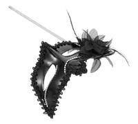 KOMBIUDA Masque Vénitien Femmes à Main Argent Noir Mascarade Plume Élégante pour Fête Carnaval Cosplay