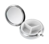 KOMBIUDA Mini Pilulier de Voyage Rond en Métal avec Décorations Brillantes Boîte à Pilules Compacte à Compartiments Portable et Étanche Organisateur Pratique pour Remède et Bijoux