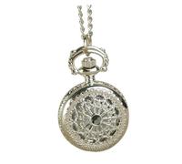 KOMBIUDA Montre de Poche Rétro Petite Taille en Argenté Cadran à Chiffres Arabes Montre à Quartz Mécanique Creuse Style Araignée Chaîne Pendentif Femme pour Présent Vintage
