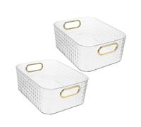 KOMBIUDA Organisateur de Maquillage Transparent Doré 2 Pcs Boîte de Rangement Multifonction en Plastique Rigide Support Cosmétique de Bureau et Salle de Bain pour Cosmétiques et Petits