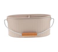 KOMBIUDA Panier de Rangement en Métal avec Grosse Capacité Seau pour Salle de Bain avec Poignée en Bois Corbeille à Produits de Bain Polyvalente Couleur Beige Crème Toilette