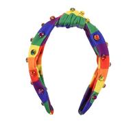 KOMBIUDA Rainbow Knotted Headband For Women Rhinestone Striped Non-slip Hairband Pride Accessory For Parties And Daily Wear