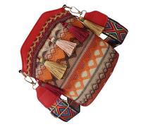 KOMBIUDA Sac Bandoulière Femme avec Motif Ethnique Sac Seau avec Fermeture Éclair et Pompons à Main Pratique pour Voyage et Shopping Style Bohème Rouge