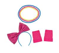 KOMBIUDA Set Accessoires Costume pour Femmes Bandeau Nœud Rétro Collier Néon Mitaines Résille sans Doigts Kit Complet pour Fête Disco et Cosplay Vintage
