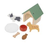 KOMBIUDA Set Miniature Dollhouse Dog Kennel Playset with Wooden Pet House Puppy Figures Dog Bowl Food Creative Pretend Play Toy for Children S Imaginative Simulation and Micro Scene Decor