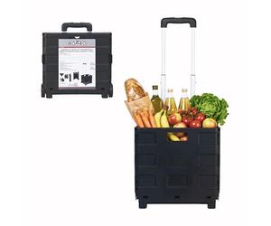 KOMBO - Chariot Trolley Pliable Multi-Usage avec Roues et Poignée Télescopique Extensible 38x83,5x33 cm - Bac Rigide en Plastique Repliable