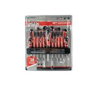 KOMBO - Kit Professionnel 38 Pièces avec Tournevis et Embouts en Cr-V - Support Mural Inclus, Porte Inclinable, Poignées Antidérapantes - Tournevis Standard, Torx, PH, SL, de Précision