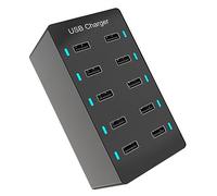 Komdndht 1 Pièce 50 W USB Multiport Chargeur Hub 10 Ports Chargeur de Charge Chargeur de Bureau Dock Chargeur Noir (UE)