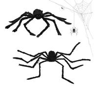 KOMEIYL 2pcs Halloween Spider, Statue D'araignée Géante Réaliste, Large Fake Hairy Spider avec Yeux Rouges, Spooky Black Spiders, S'applique à Halloween Decorations