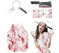 KOMEIYL Halloween Costume Boucher, Tueur en Série Deguisement, Tablier de Boucher Sanglant, Serre Tete Couteau, Autocollants Tatouage Cicatrices, S'applique Fêtes D'Halloween, Maisons Hantées