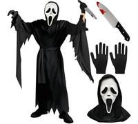KOMEIYL Halloween Scream Ghostface Costume, Scream Fancy Dress Costume pour Adult, Halloween Horror Scream Ghost Costume con Masque, Couteau jouet, S'applique Costumée Fête Thème D'Halloween