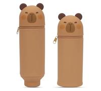 KOMEIYL Kawaii Étui École 2 en 1 en Silicone Souple, Trousse Kawaii Animaux, Trousse Porte-Stylo de Table, Fermeture Eclair en Silicone, Pot a Crayon Enfant pour Scolaire & Bureau (C)