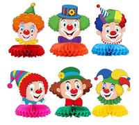 KOMEIYL Lot de 6 Décorations de Table Clown pour Carnaval, Décoration de Table en Nid d'abeille 3D, Décoration de Carnaval en Papier Alvéolaire pour Carnaval et Fête à Thème Cirque (6Pcs)