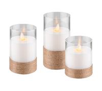 KOMELEC Lot de 3 bougies à LED en verre Cire véritable Blanc chaud Blanc chaud