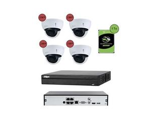 KOMELEC Pack de vidéosurveillance ip poe 4 caméras dôme 2 mp - 1 mois d'enregistrement