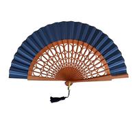 Komencu Éventail Espagnol Artisanal - Blanc - 100% Coton et Bois de Sipo - Éventail Moderne et Élégant - Grand Éventail pour Femme et Mariée (Bleu Sphère)