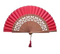 Komencu Éventail Espagnol Artisanal - Blanc - 100% Coton et Bois de Sipo - Éventail Moderne et Élégant - Grand Éventail pour Femme et Mariée (Rouge Losanges)